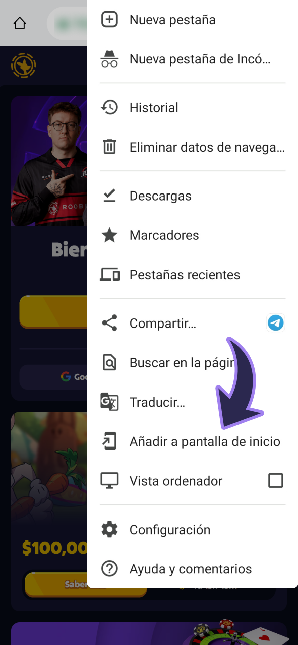 Haz clic en este botón para obtener la aplicación PWA de Roobet para Android.