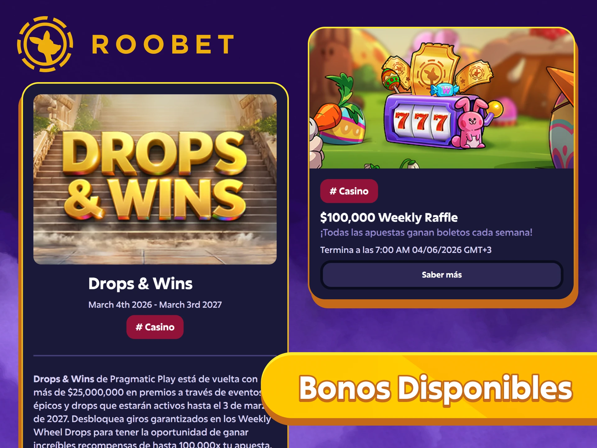 Obtén los nuevos bonos antes que nadie con la aplicación móvil de Roobet.