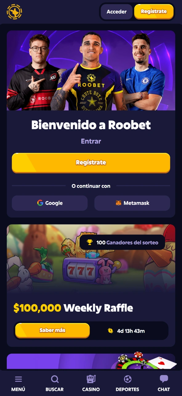 Visita la página principal de Roobet para conocer las últimas noticias y bonos en la aplicación de Roobet.