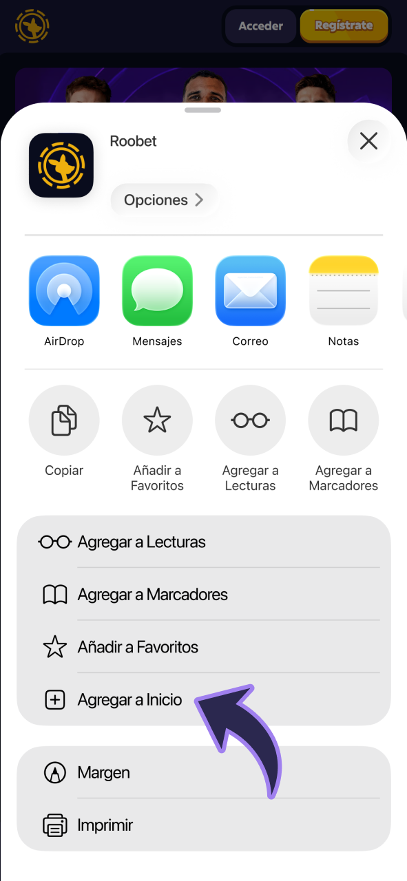 Pulsa este botón para obtener la aplicación PWA de Roobet para iOS.