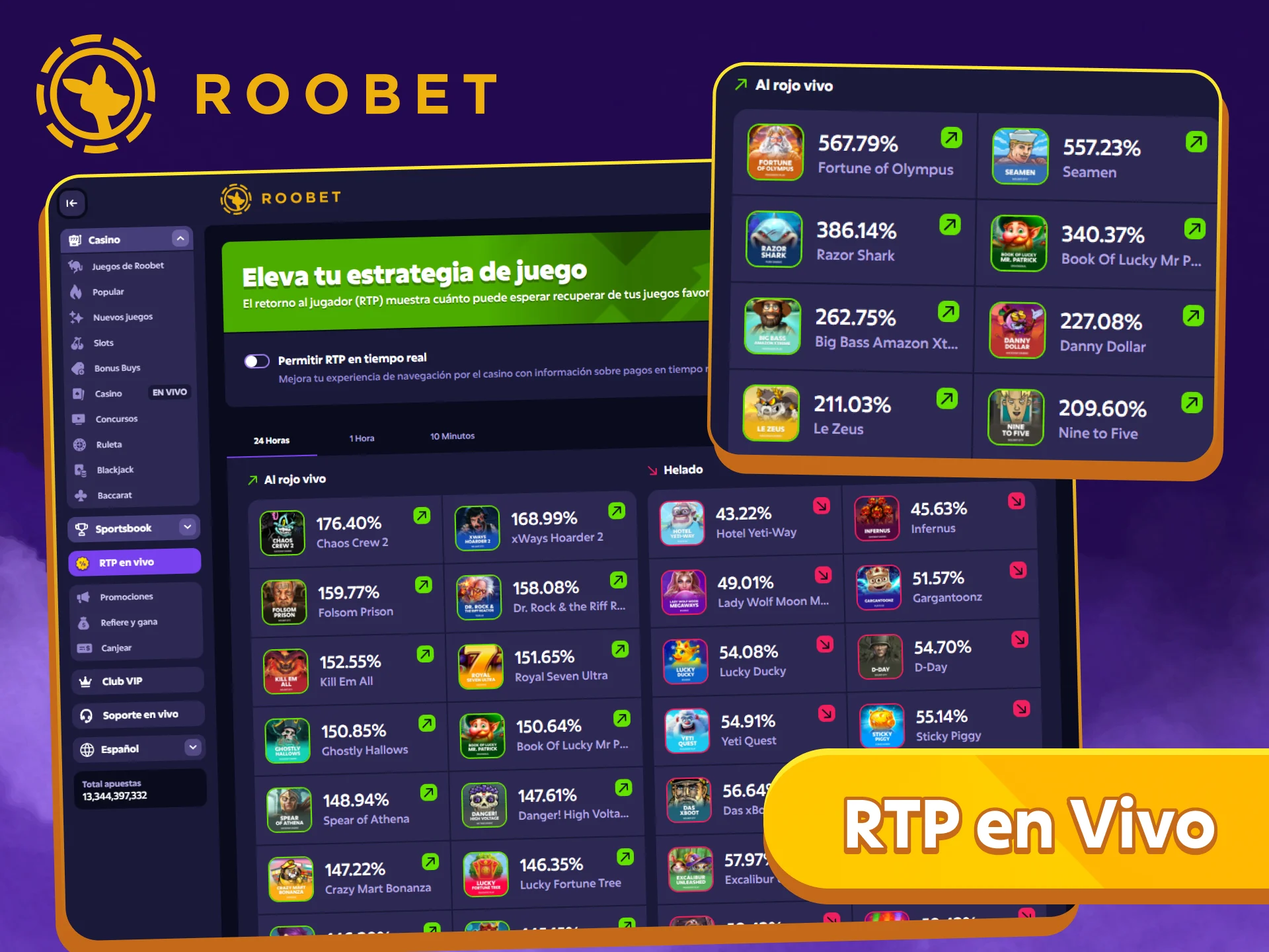 Consultá el RTP en Vivo de cada juego para saber cuáles están pagando más en Roobet.