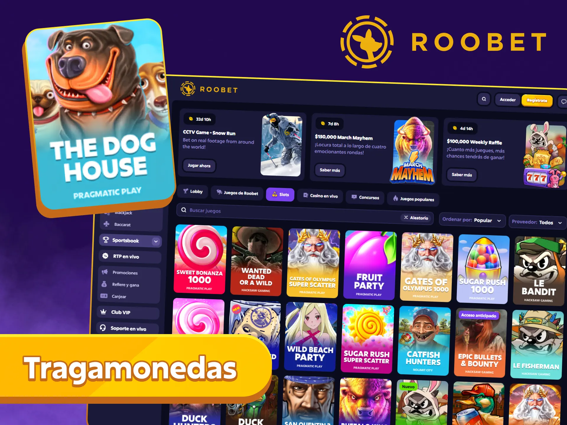Explorá un catálogo inmenso de Tragamonedas en Roobet.