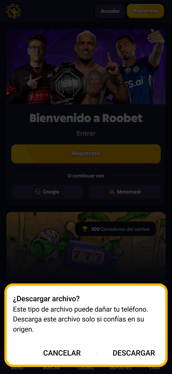 Descarga la aplicación de Android para jugar al juego Roobet Aviator en tu smartphone.