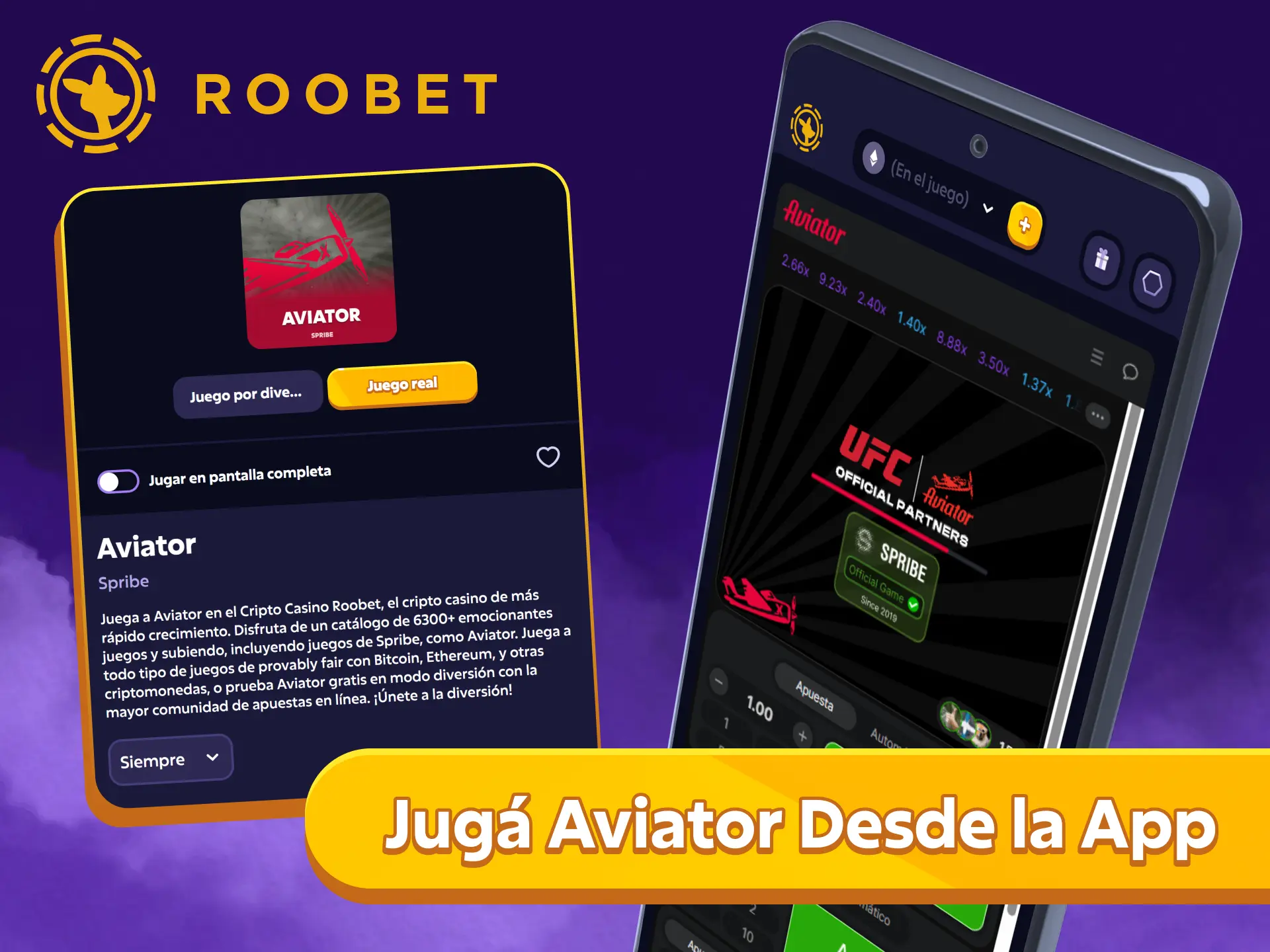 Descargá la aplicación móvil y jugá Aviator desde la App de Roobet.