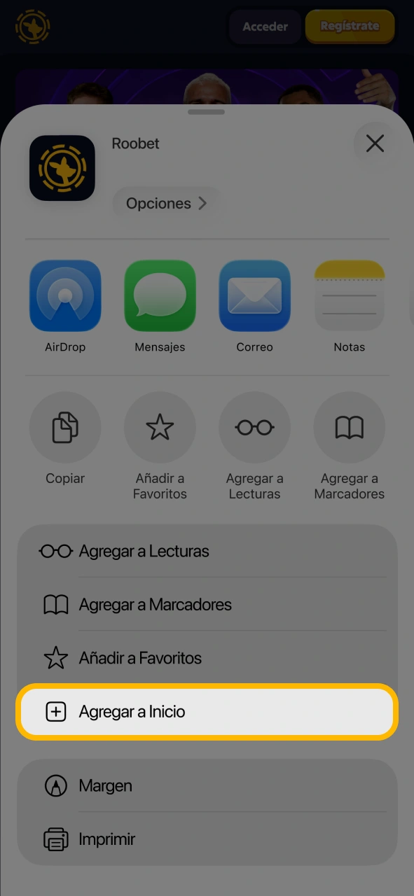 Agregue la aplicación Roobet Aviator en la pantalla de inicio de iOS.