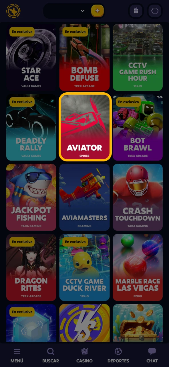 Encuentra el juego Aviator en el casino Roobet.