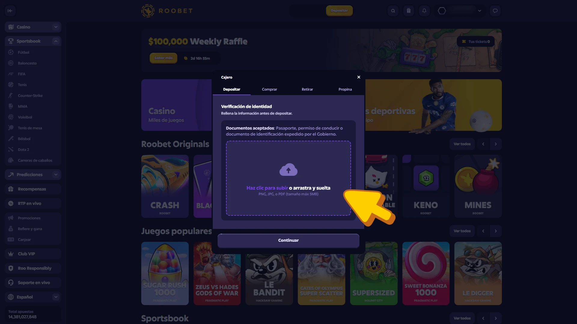 Verifica tu cuenta para apostar en baloncesto en Roobet.