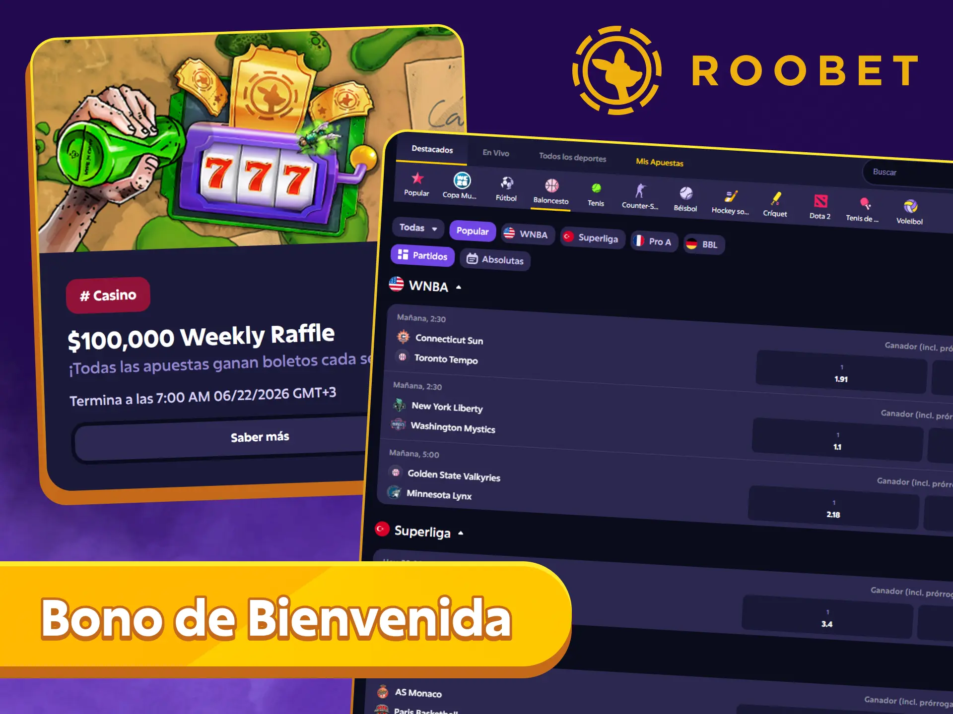 Únete a Roobet y obtén un bono de bienvenida para apuestas de baloncesto.