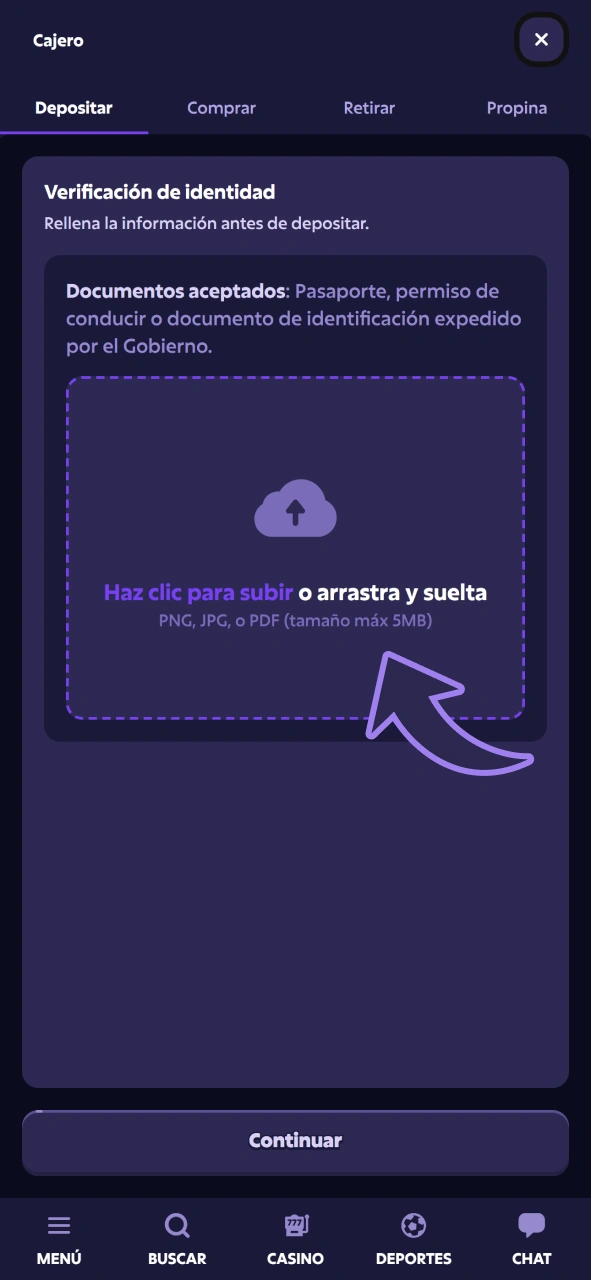 Verifica tu cuenta para realizar pagos y reclamar el bono de bienvenida de Roobet.
