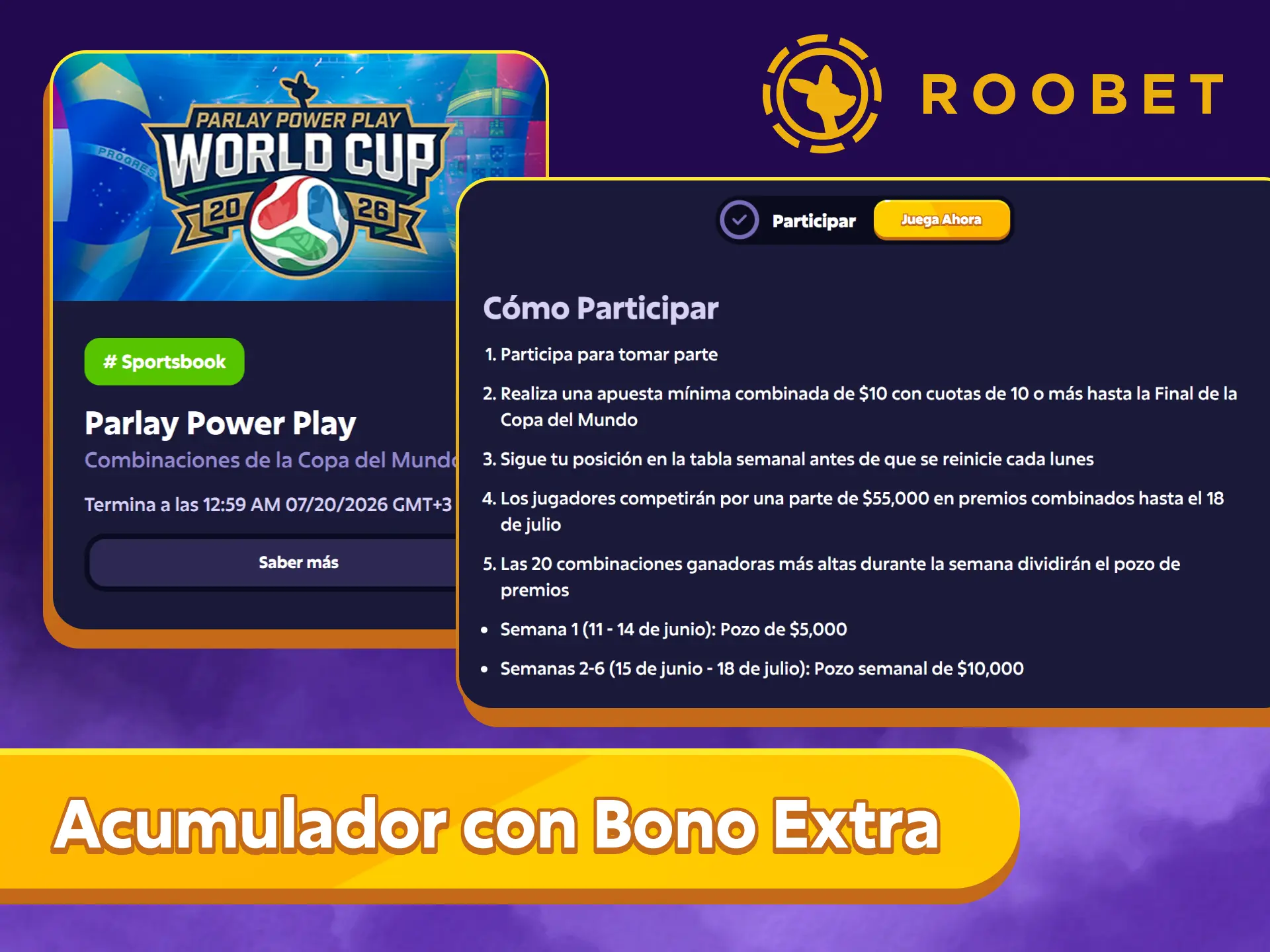 Multiplica tus ganancias armando tu acumulador con bono extra en Roobet.