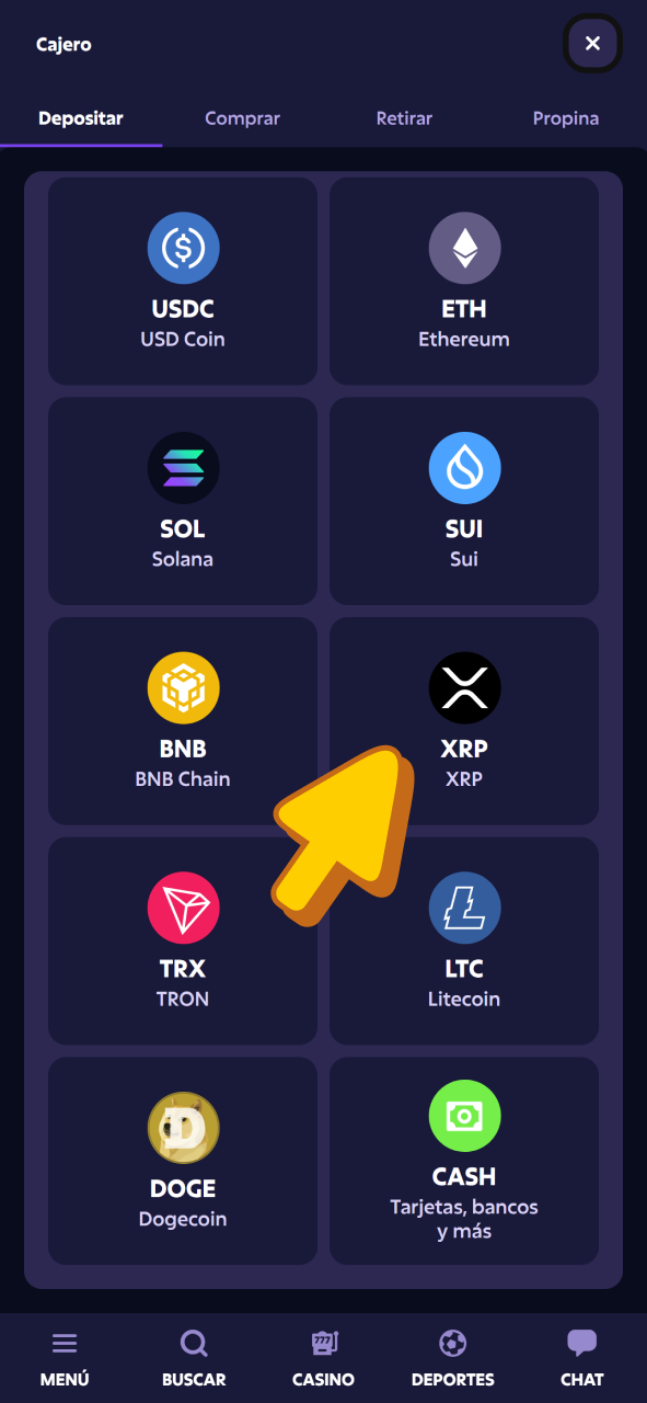 Recarga tu cuenta para apostar en CS2 en Roobet.