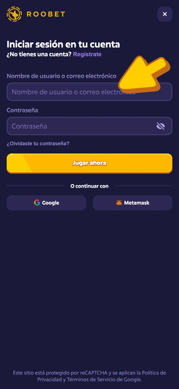 Ingresa a tu cuenta de Roobet para comenzar a apostar en torneos de CS2.
