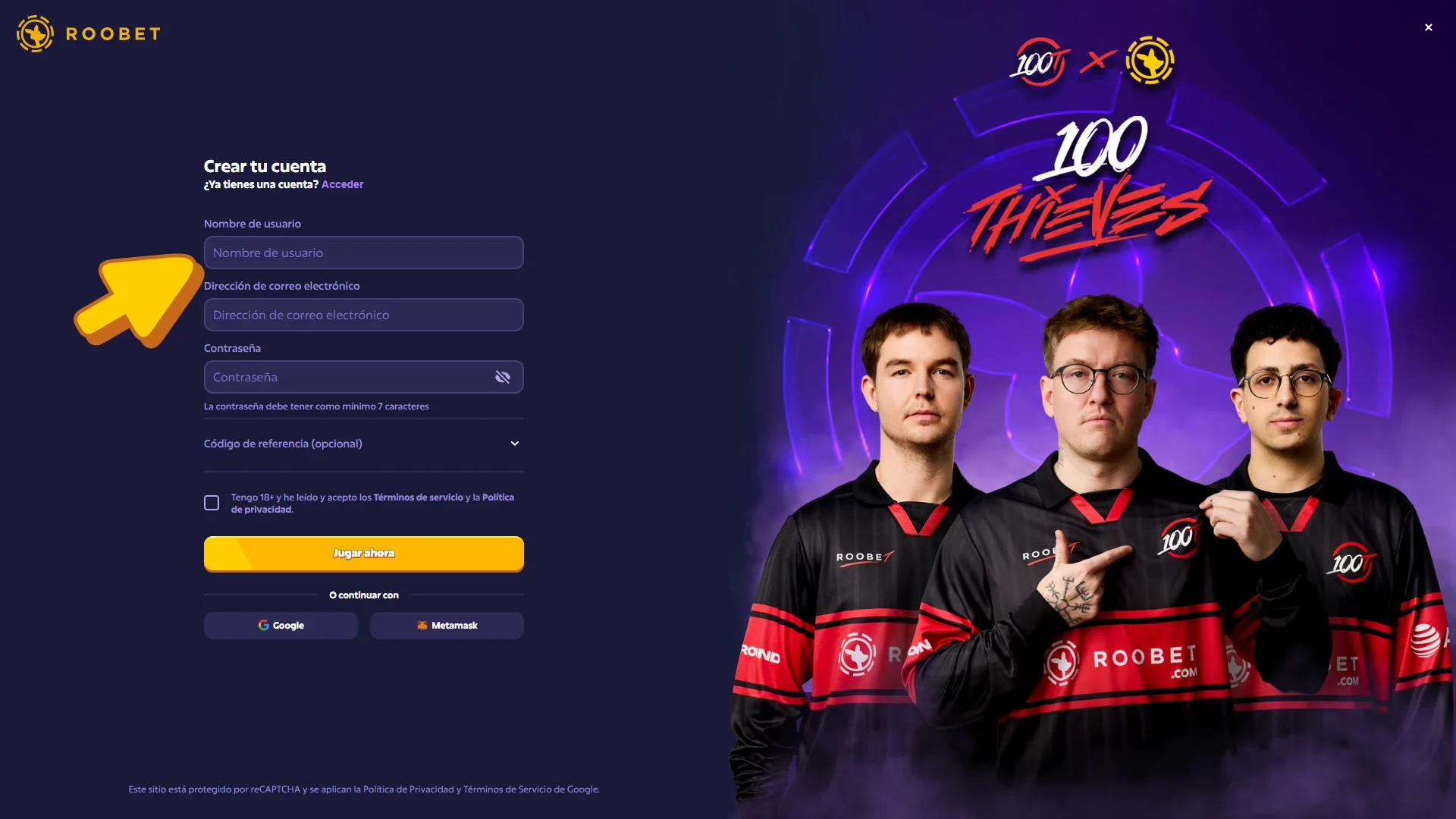 Crea una cuenta para apostar en eSports en Roobet.