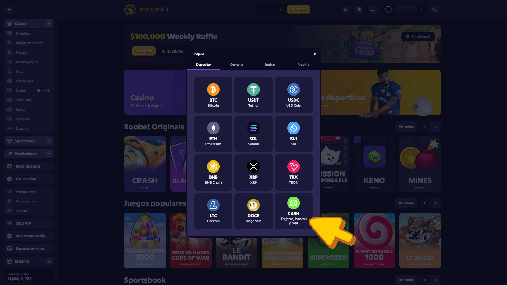 Realiza tu primer depósito para apostar en eSports en Roobet.