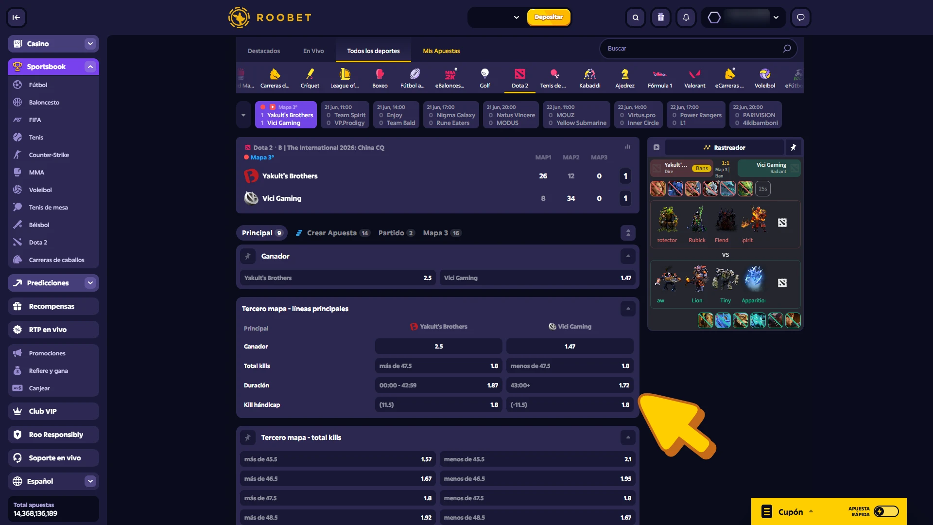 Realiza tu apuesta en juegos de eSports en la casa de apuestas deportivas Roobet.