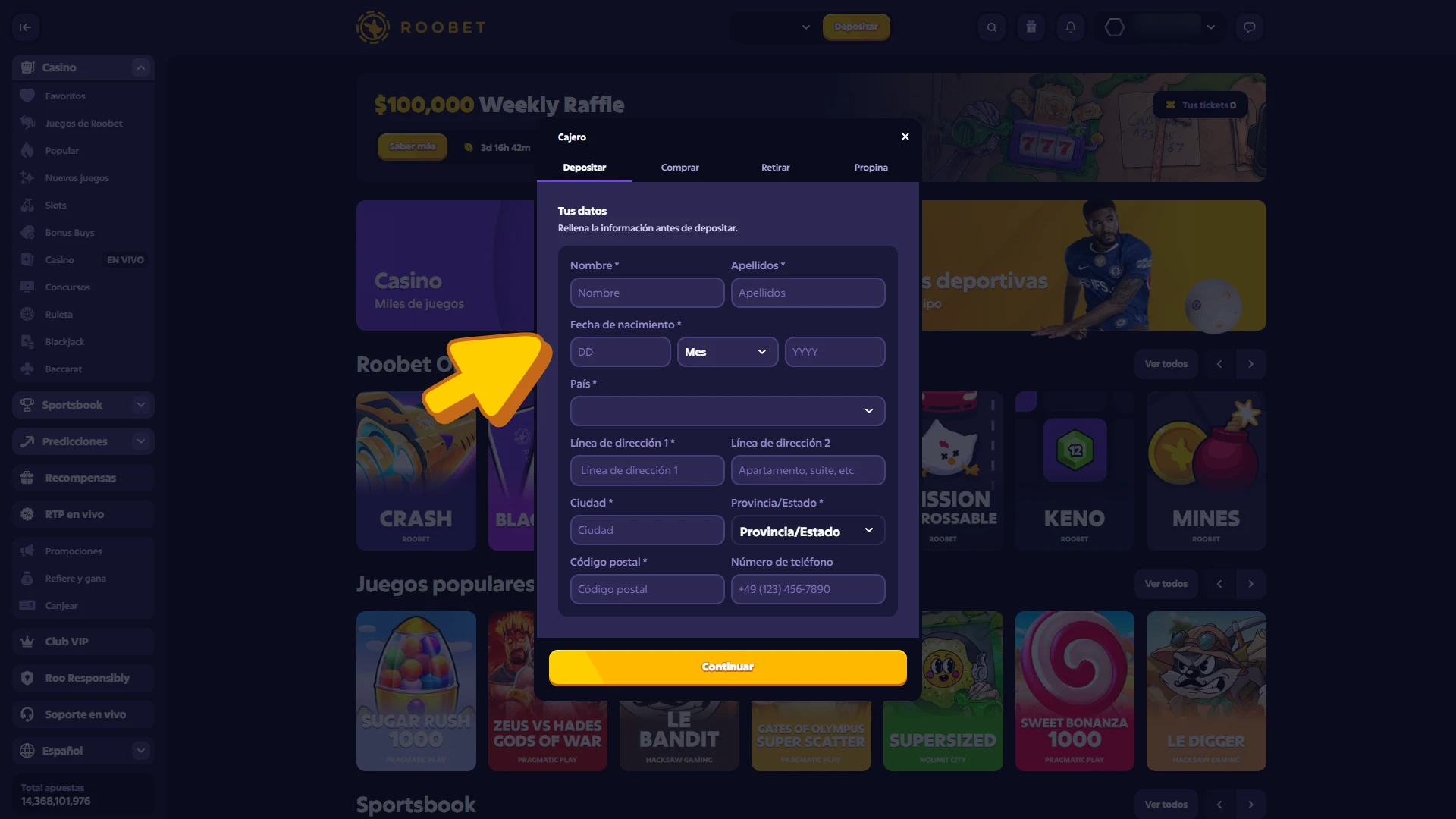 Rellena y verifica tu perfil para apostar en eSports en Roobet.