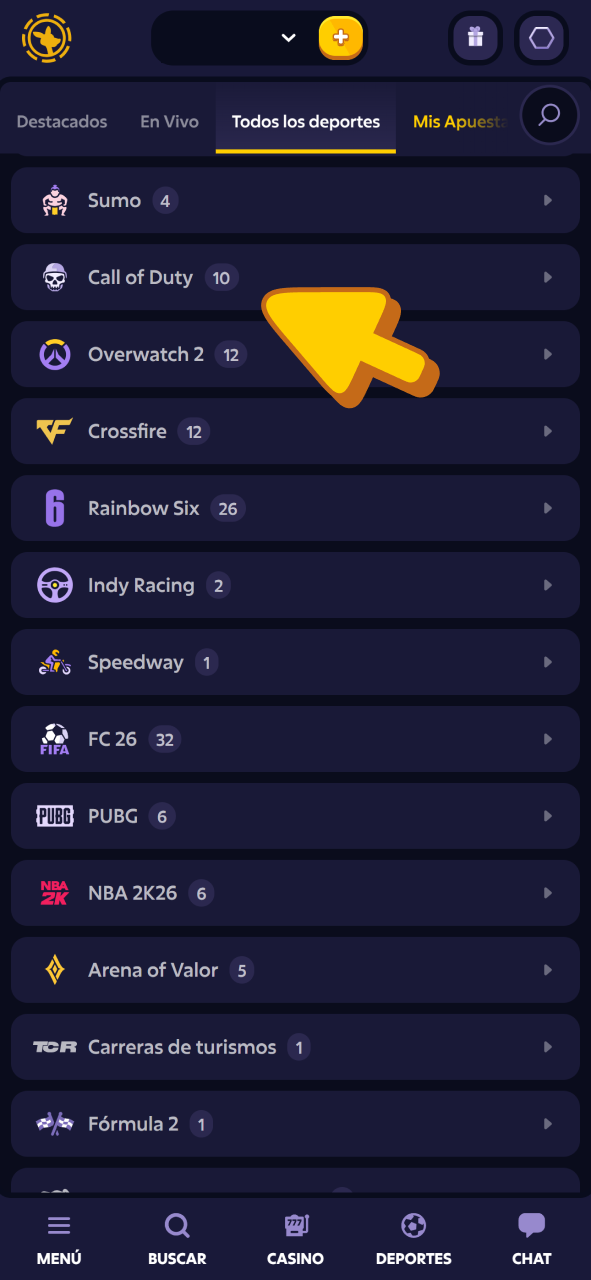 Acceda a cualquier eSport en la aplicación Roobet.