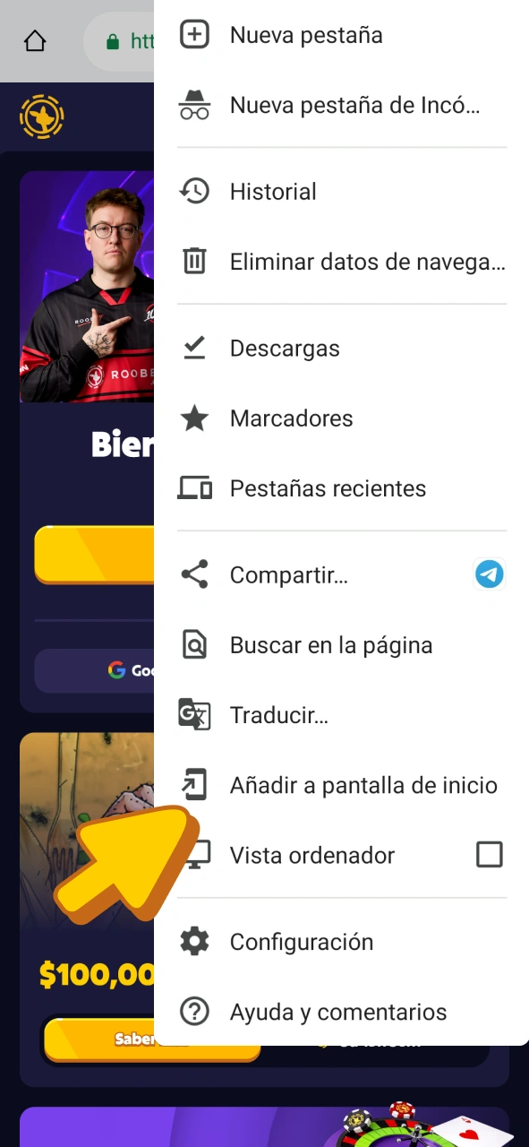Descarga la aplicación Roobet para apostar en eSports.