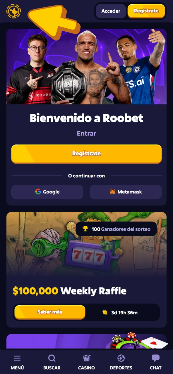 Acceda al sitio web oficial de Roobet para apostar en eSports con la aplicación.
