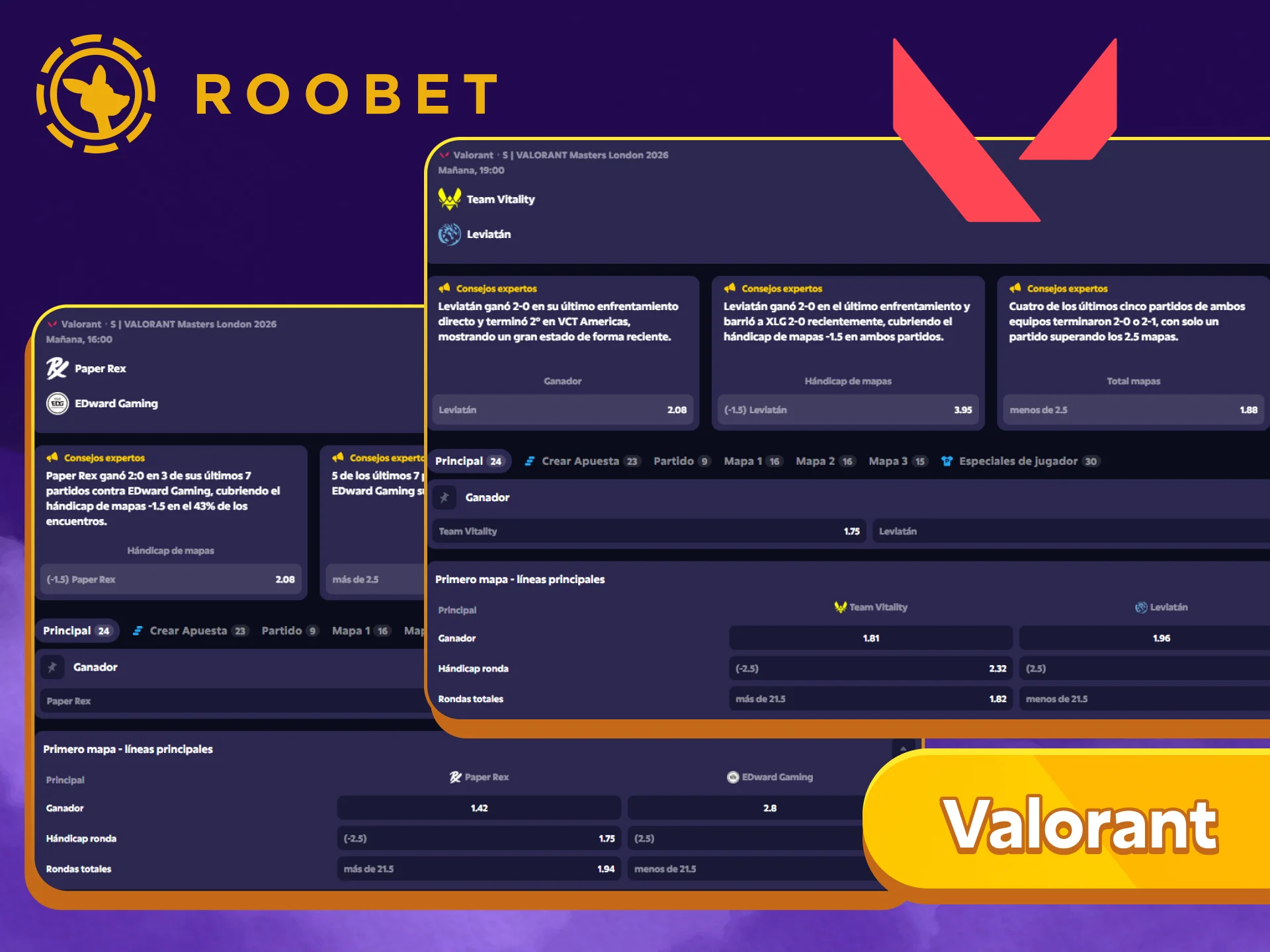 Apoyá a tu equipo en Valorant y realizá tus apuestas en Roobet.