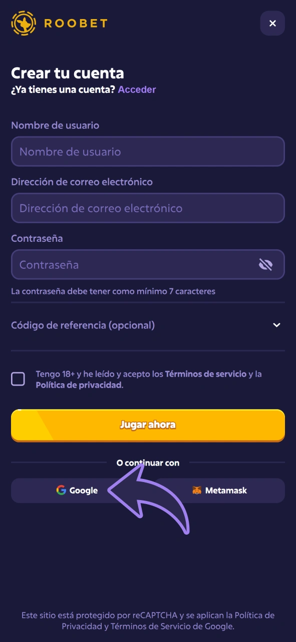 Crea una cuenta en la aplicación Roobet para apostar en la Fórmula 1.