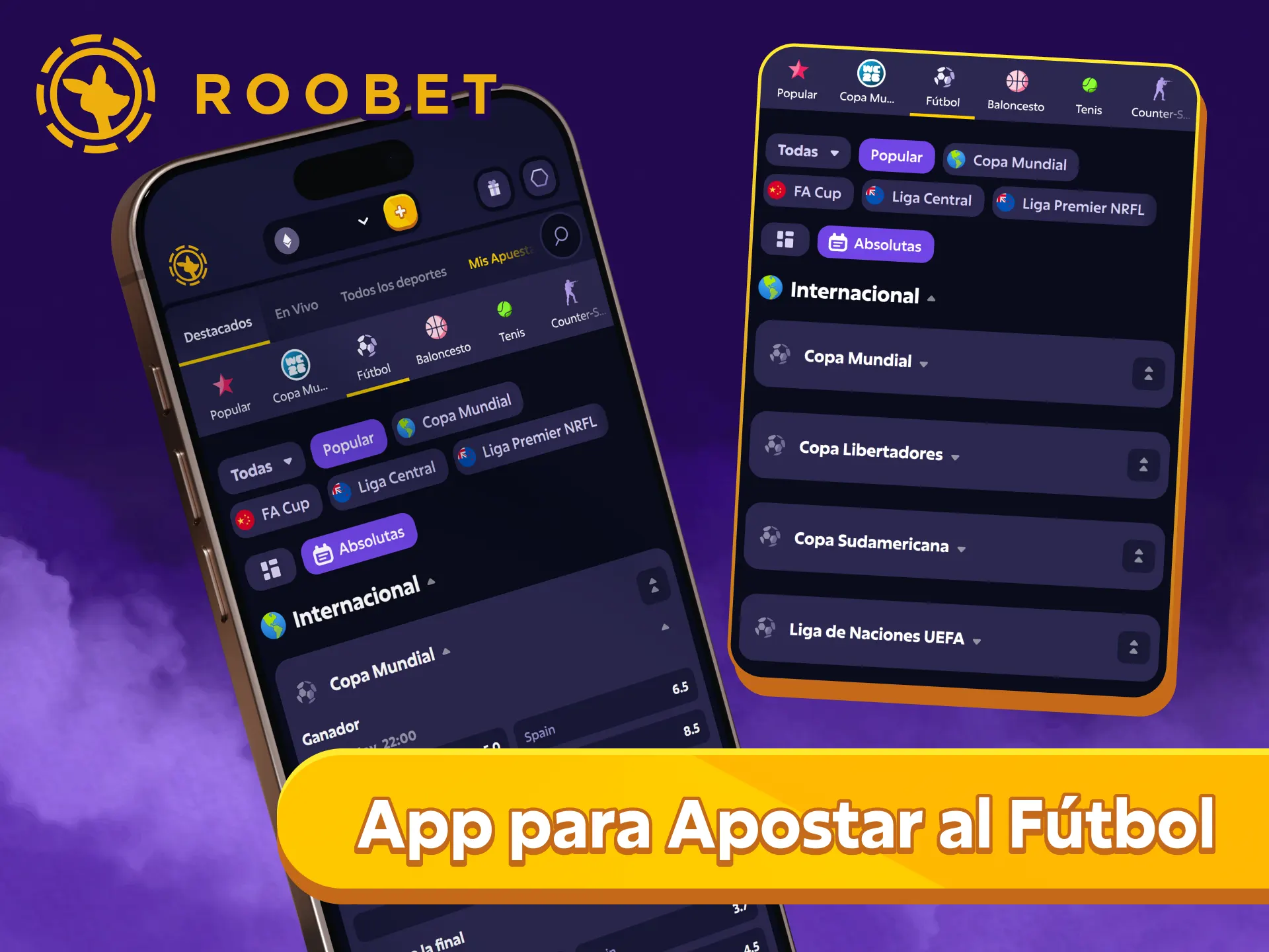 Realiza tus apuestas de fútbol con la aplicación Roobet.