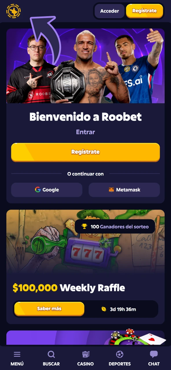 Visita la página web oficial de Roobet para descargar la aplicación de apuestas de hockey.