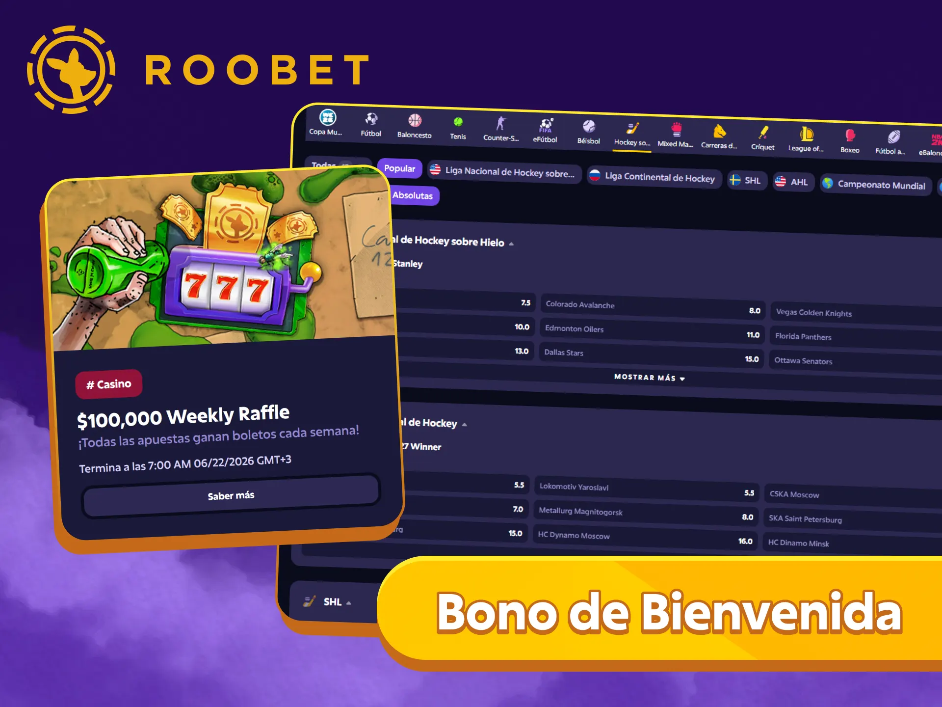 Gana a lo grande apostando en hockey con el bono de bienvenida de Roobet.