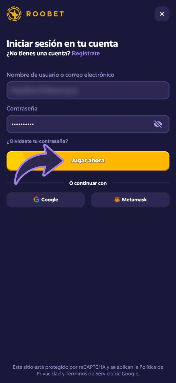 Inicia sesión en tu cuenta y comienza a jugar en la aplicación Roobet.