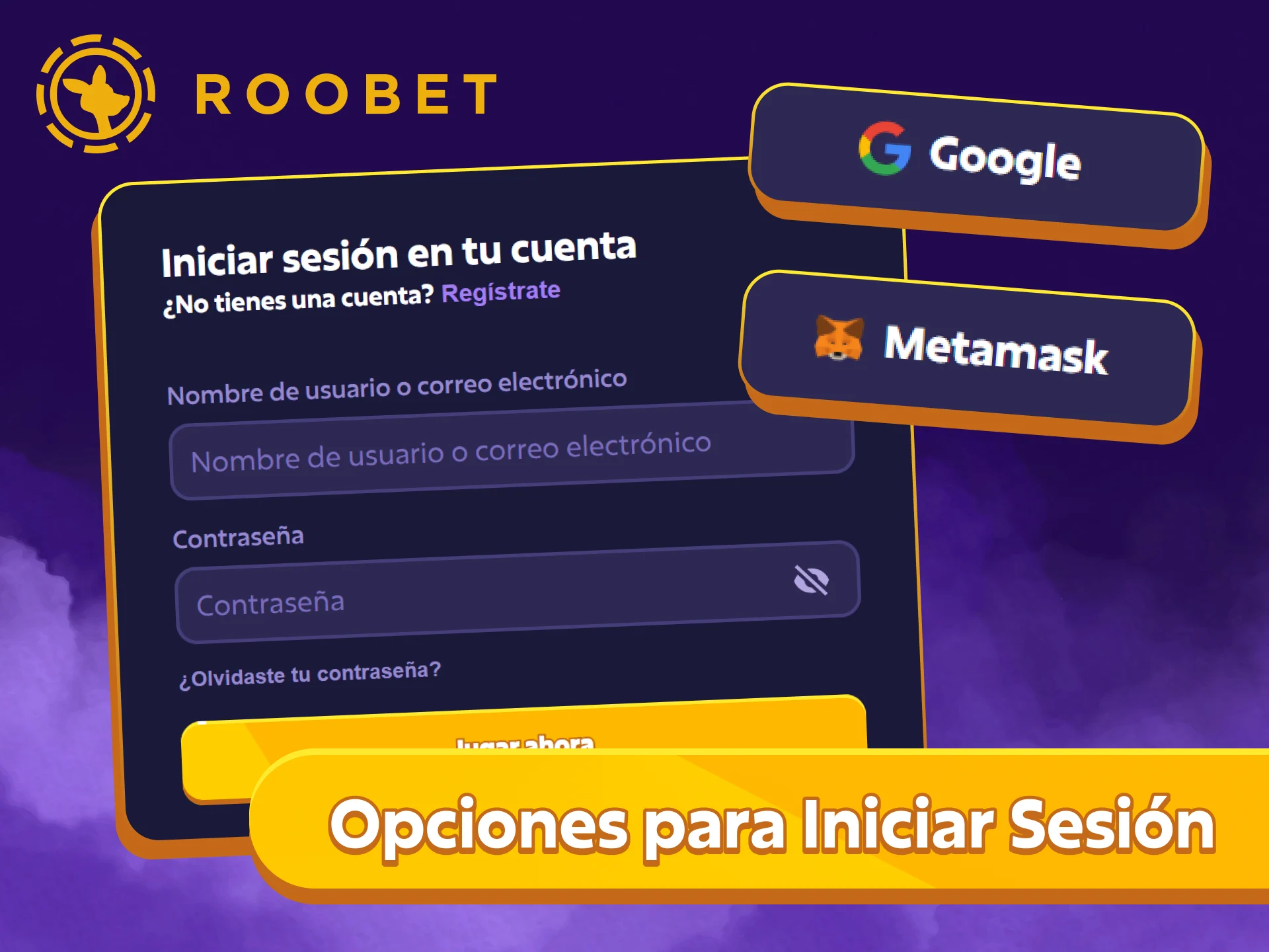 Utiliza una de esas opciones para acceder a tu cuenta de Roobet.