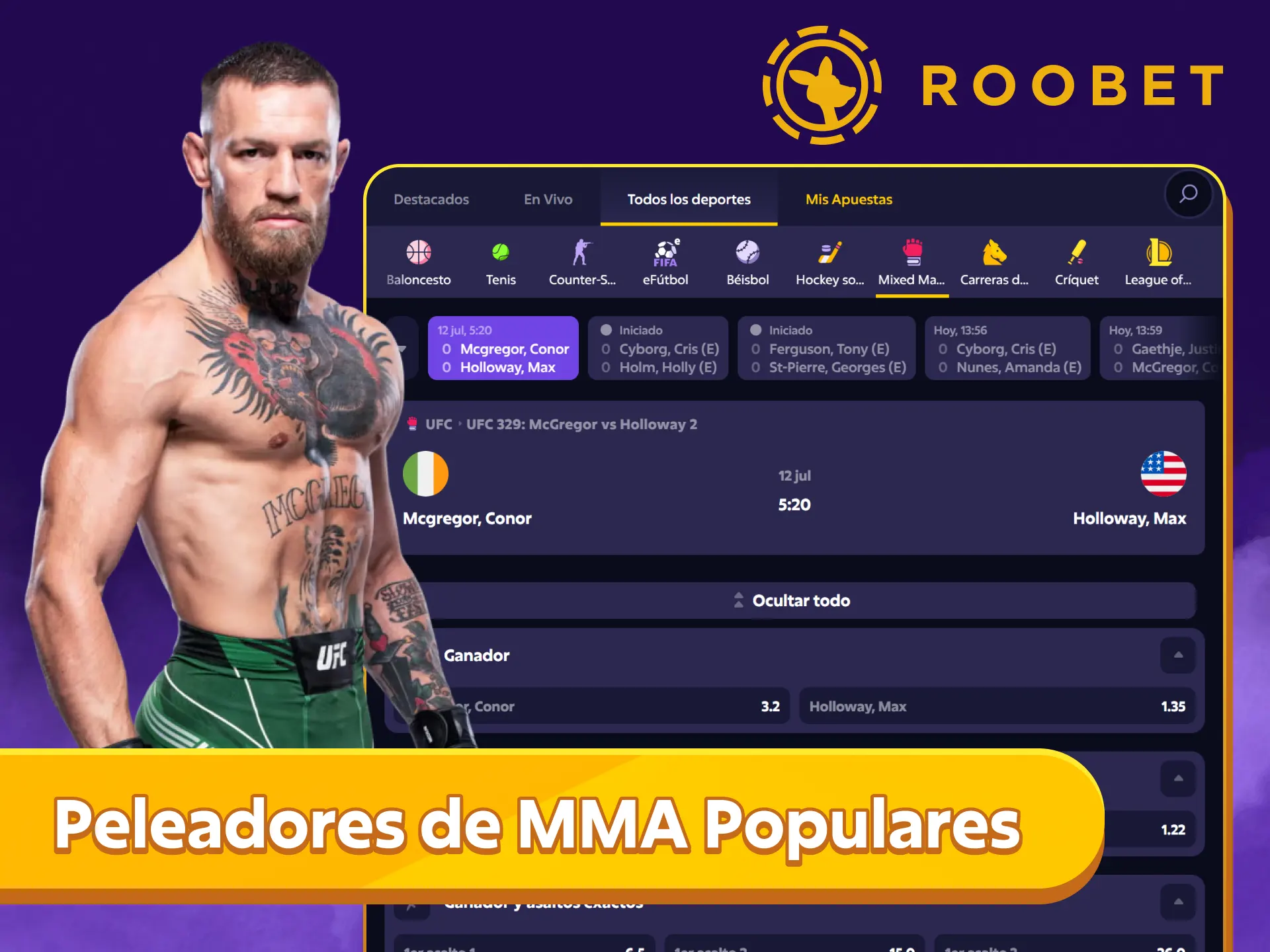 Apuesta a los mejores luchadores de MMA en Roobet