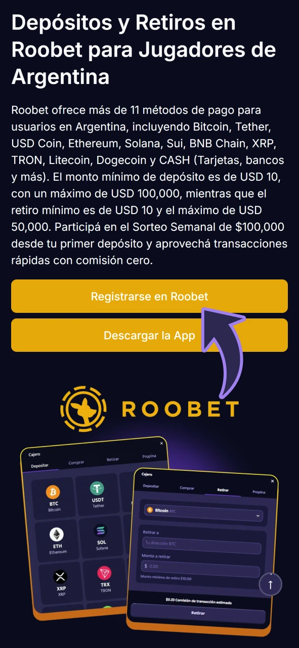 Haz clic en este botón para crear una cuenta en Roobet y realizar un depósito.