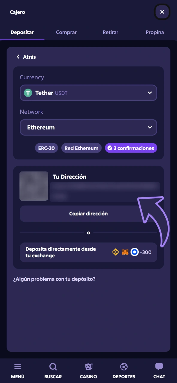 Completa tu depósito para empezar a apostar en el casino Roobet.