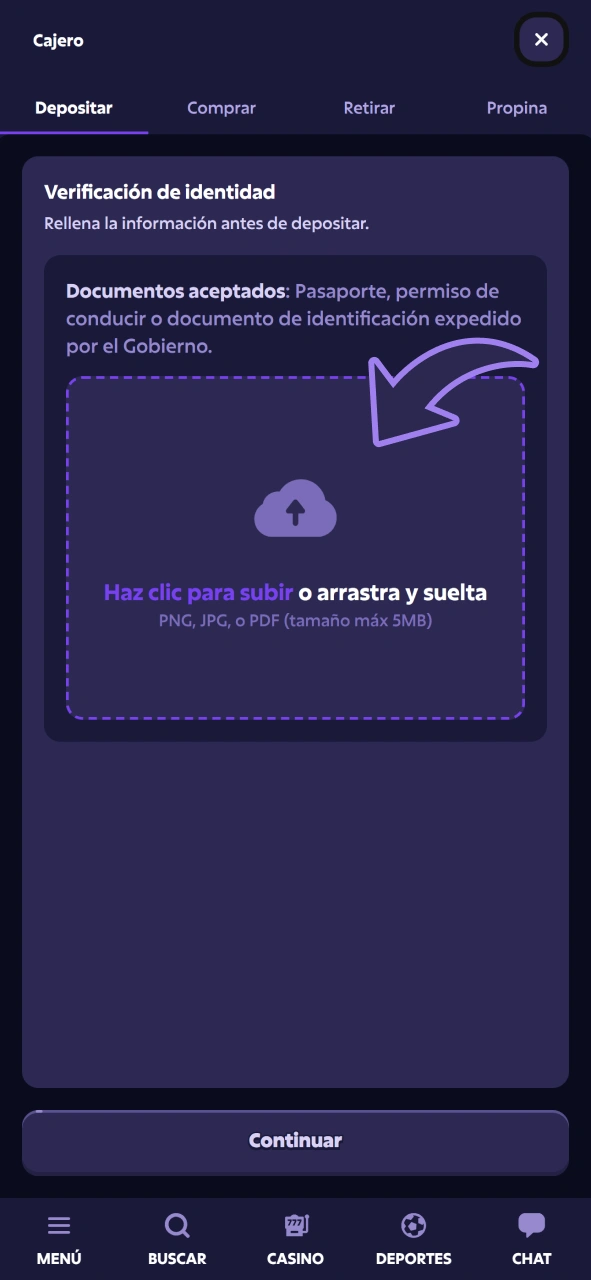 Verifica tu cuenta para realizar un depósito en Roobet.