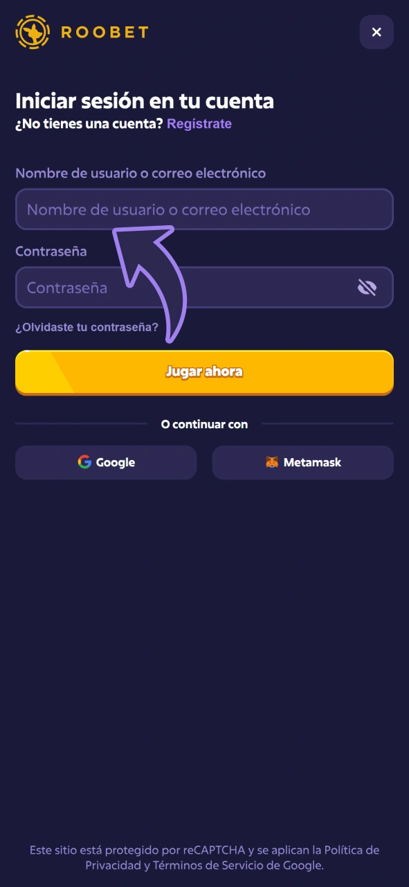 Ingresa a tu cuenta de Roobet para retirar tus ganancias.