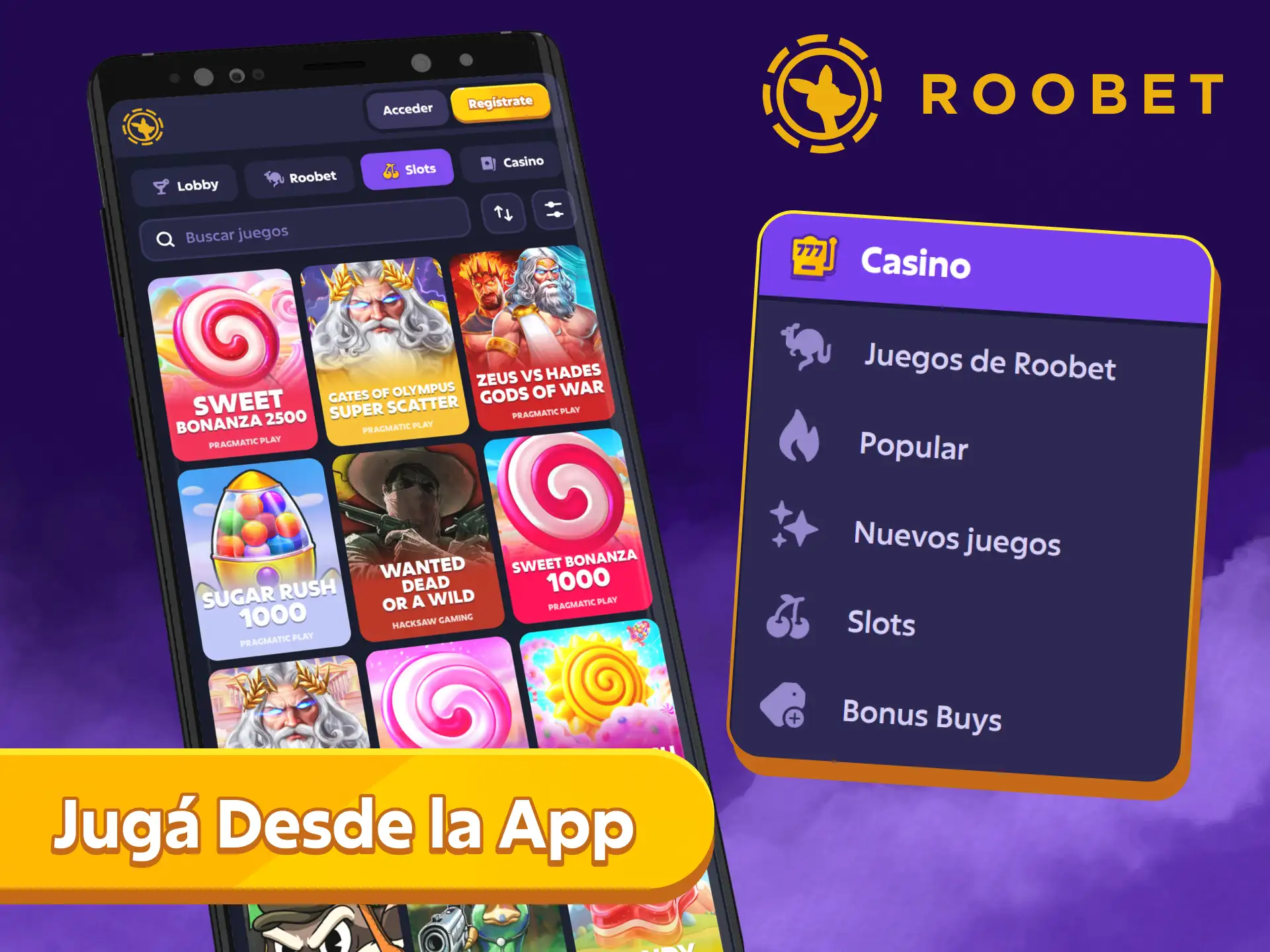 Descargá la app de Roobet para jugar slots en cualquier lugar.