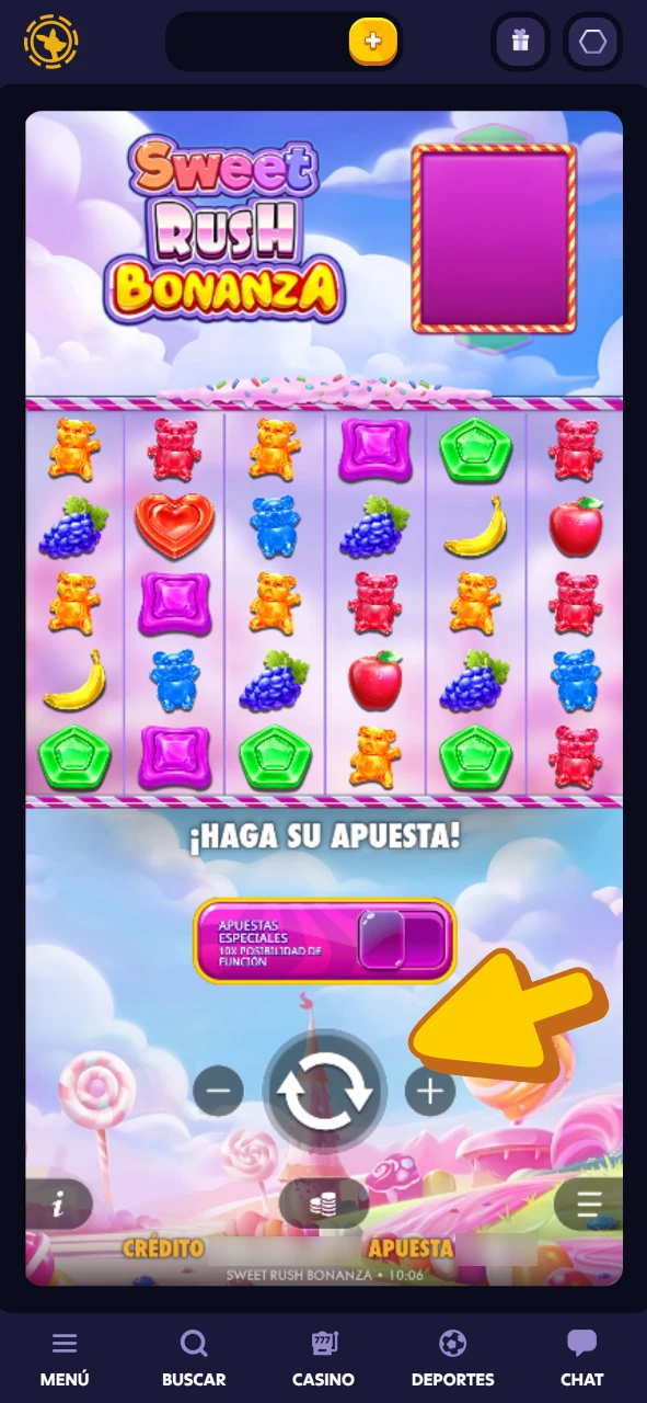 Configura tu apuesta y juega a las tragamonedas en el casino Roobet.