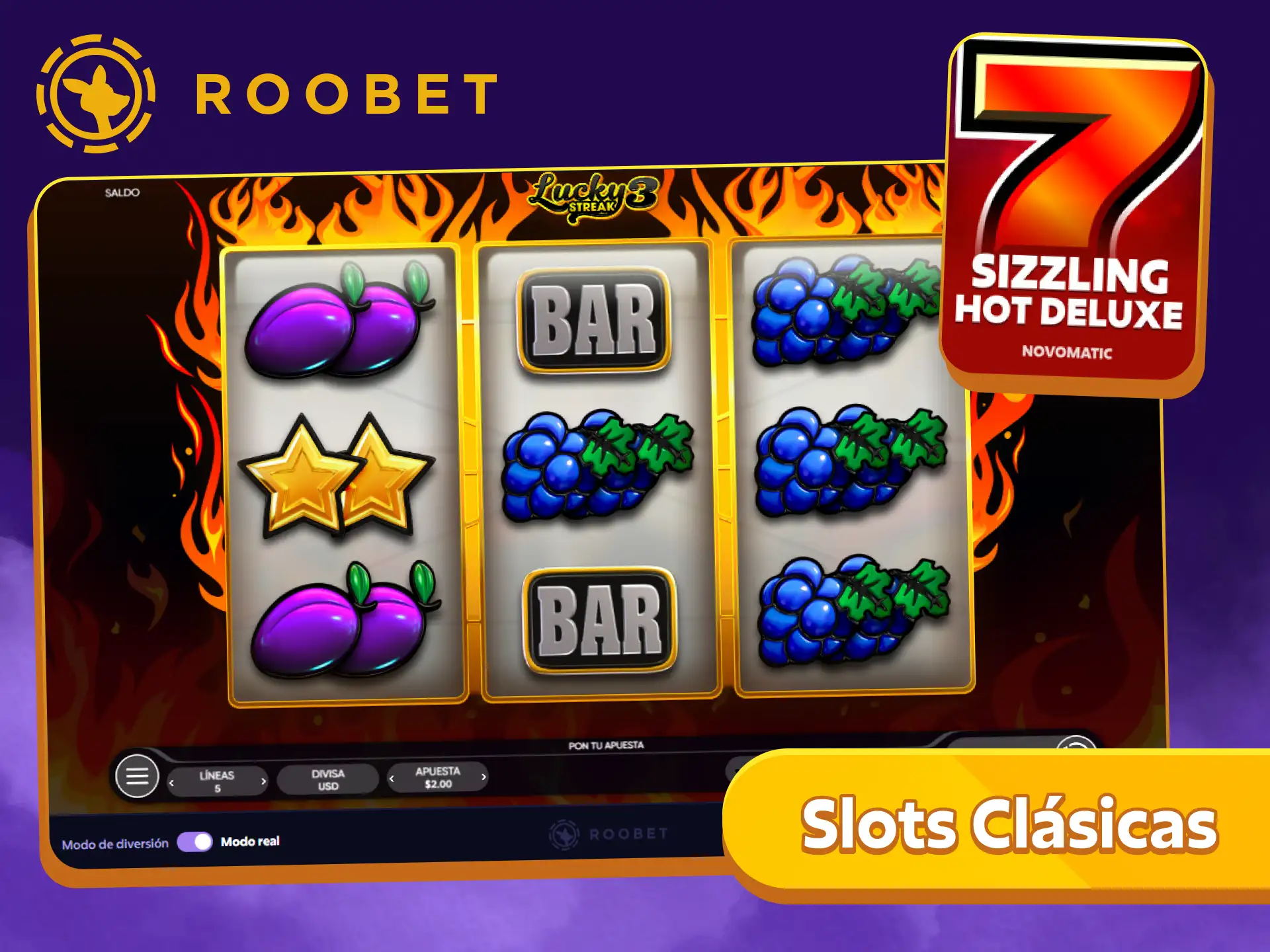 Divertite con las funciones tradicionales de las slots clásicas en Roobet.