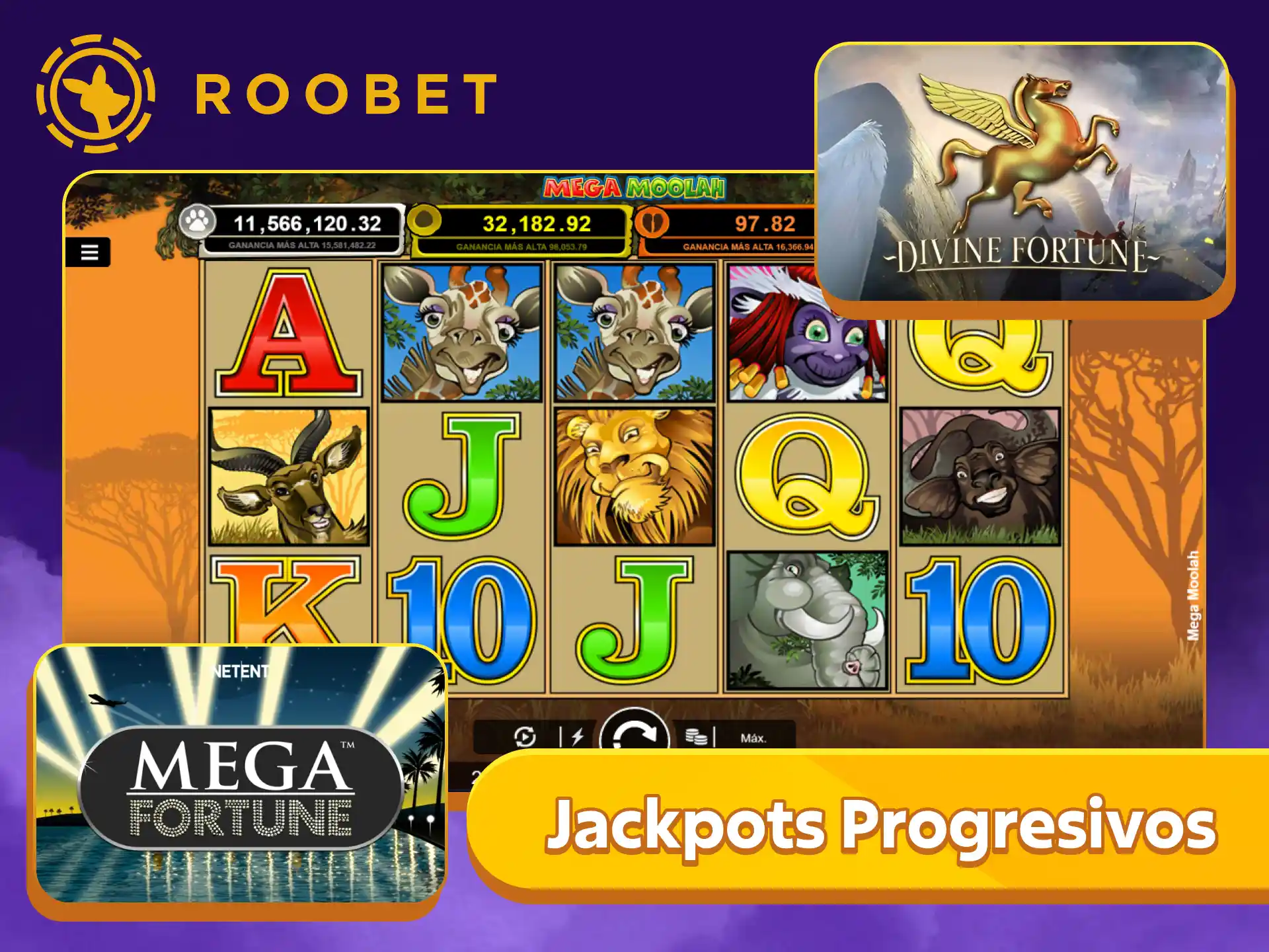 Buscá el pozo acumulado de los jackpots progresivos en Roobet.