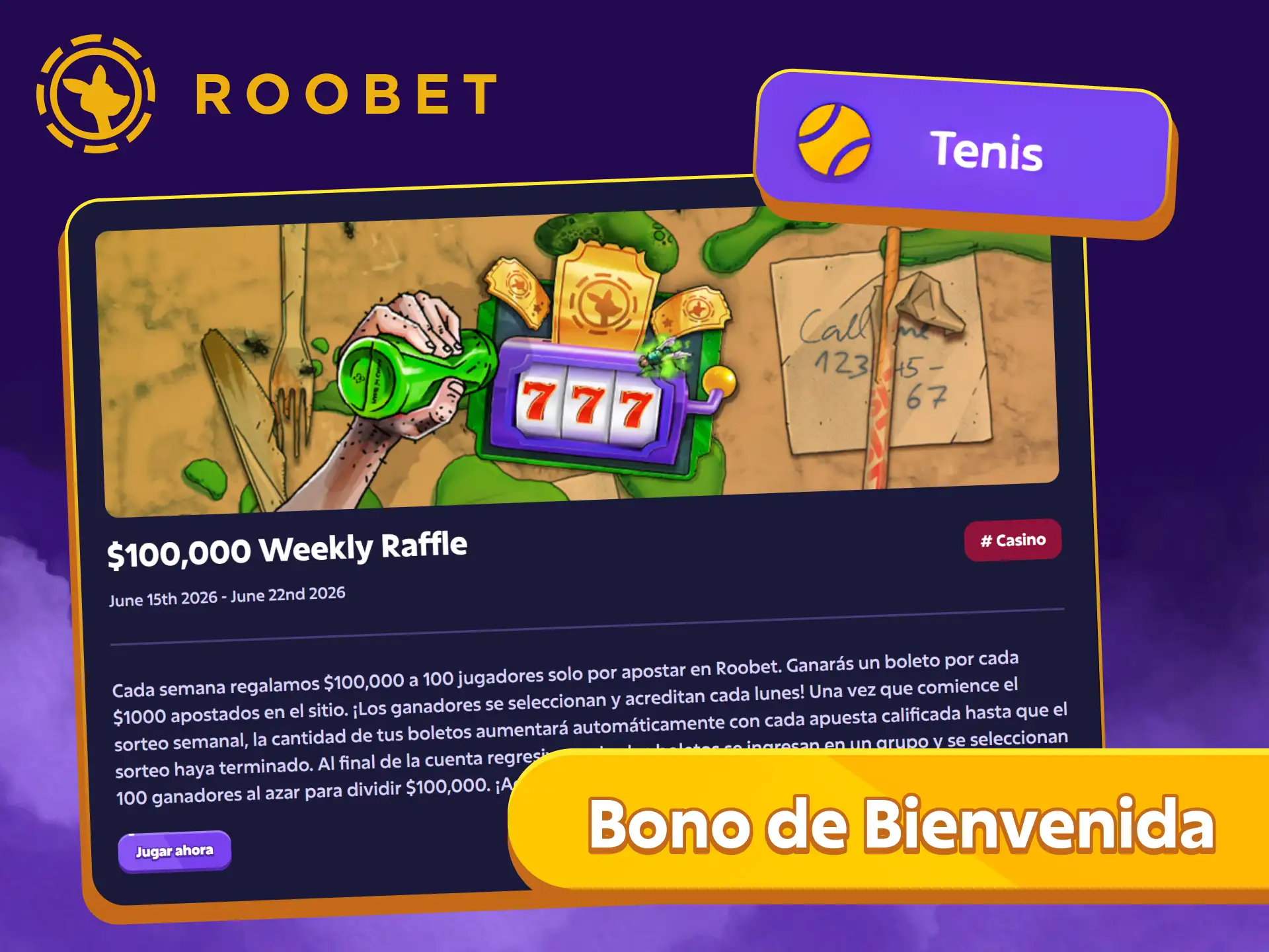 Reclama el bono de bienvenida de Roobet con apuestas de tenis para ganar a lo grande.